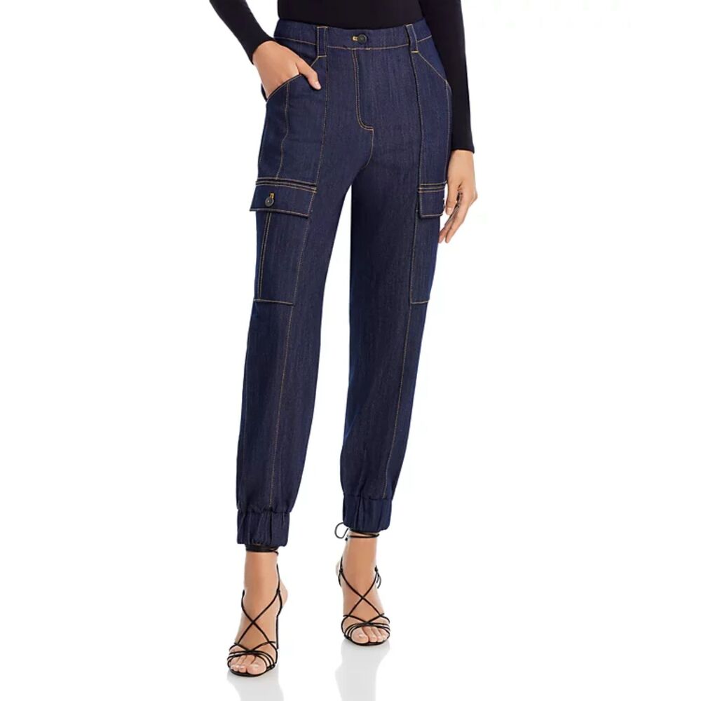 Cinq A Sept Kelly Denim Cargo Pants Women's 12 Blue Cotton Jogger High Rise